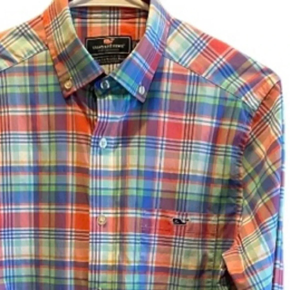 VINEYARD VINES EUC MENS TOP SHIRT PINK BLUE GREEN PLAID CLASSIC TOPS FIT SIZE XS - Picture 4 of 5